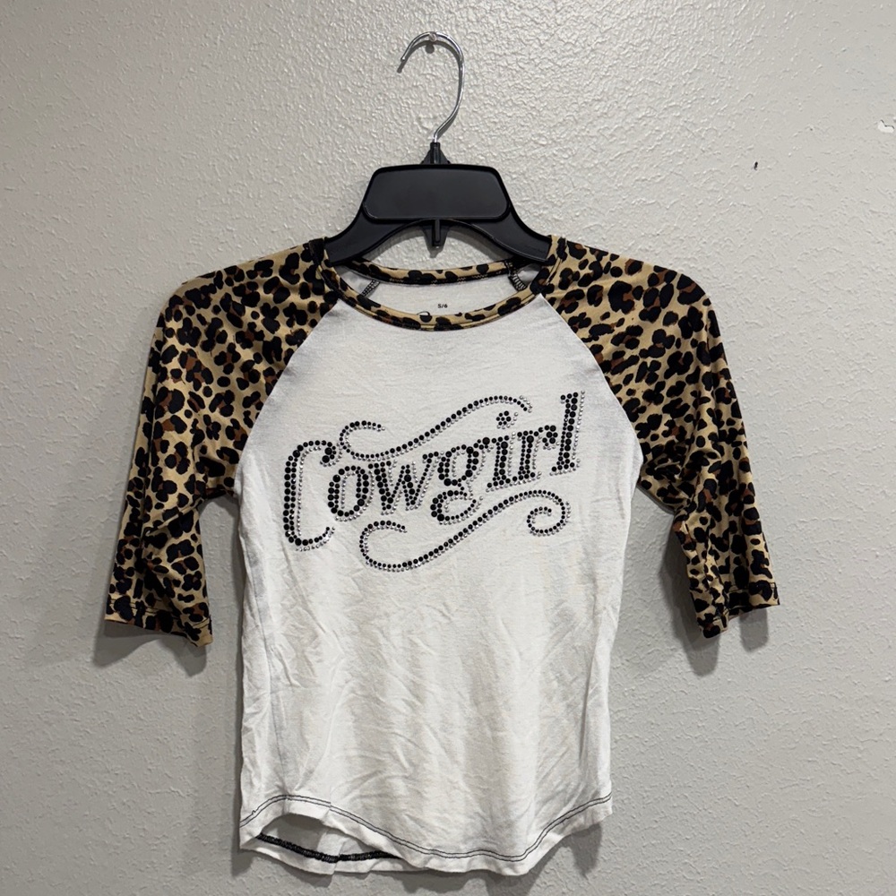 Cowgirl Kids Leopard Sleeve Top